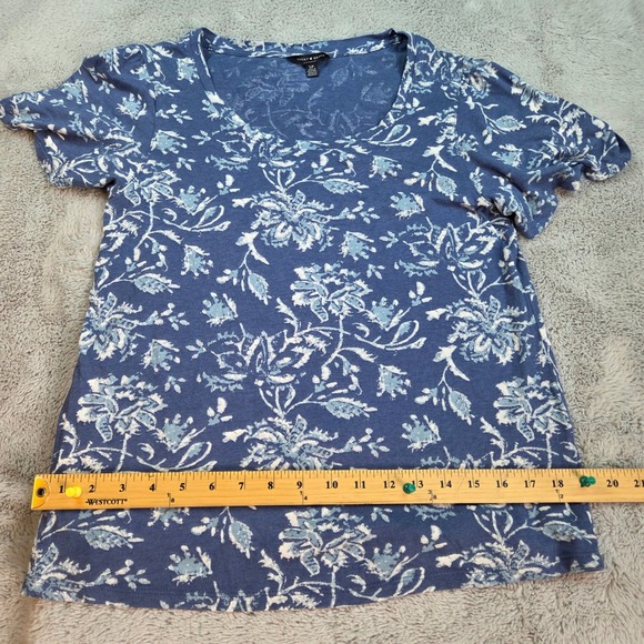 Lucky Brand Tops - Lucky Brand Cotton T-Shirt Womens S Floral Print Scoop Neck Short Sleeve Blue